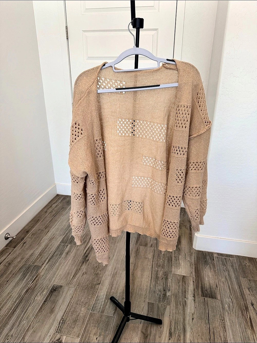 Open Knit Geometric Sweater in Brown